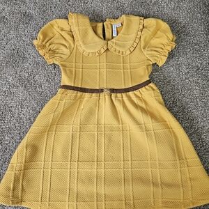 Janie and Jack Mustard Plaid Dress with Brown Belt